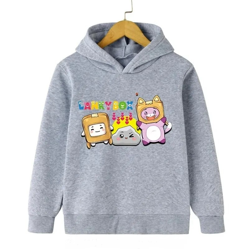 Lanky Box Print Hoodie Baby Boy Smiješni stripovi Ulična odjeća Stone Cats Print Dječja odjeća Dukserica dugih rukava za djevojčice Box Pulover