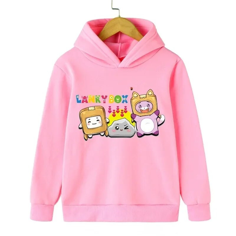 Lanky Box Print Hoodie Baby Boy Smiješni stripovi Ulična odjeća Stone Cats Print Dječja odjeća Dukserica dugih rukava za djevojčice Box Pulover
