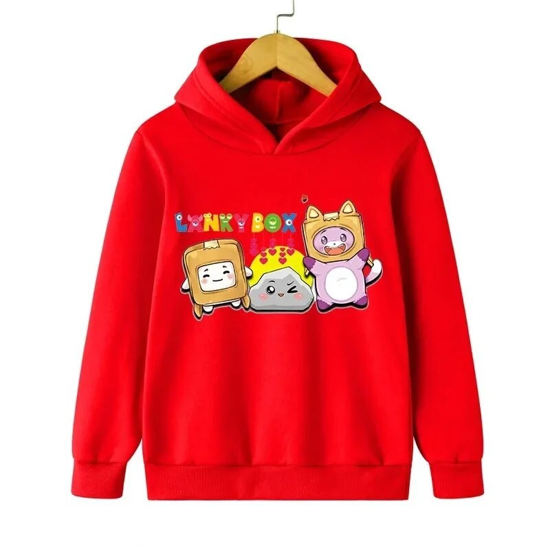 Lanky Box Print Hoodie Baby Boy Smiješni stripovi Ulična odjeća Stone Cats Print Dječja odjeća Dukserica dugih rukava za djevojčice Box Pulover