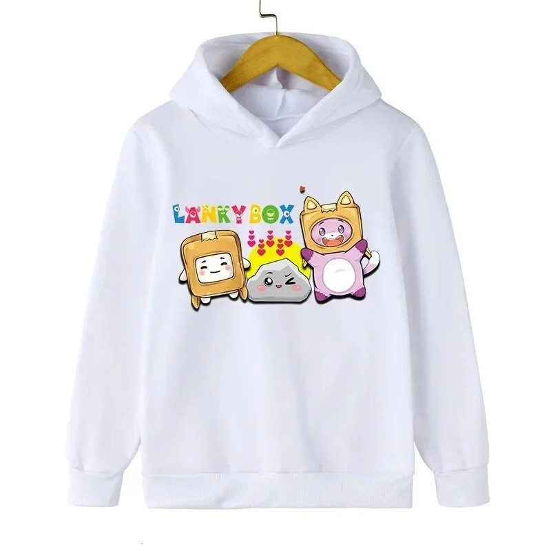 Lanky Box Print Hoodie Baby Boy Smiješni stripovi Ulična odjeća Stone Cats Print Dječja odjeća Dukserica dugih rukava za djevojčice Box Pulover