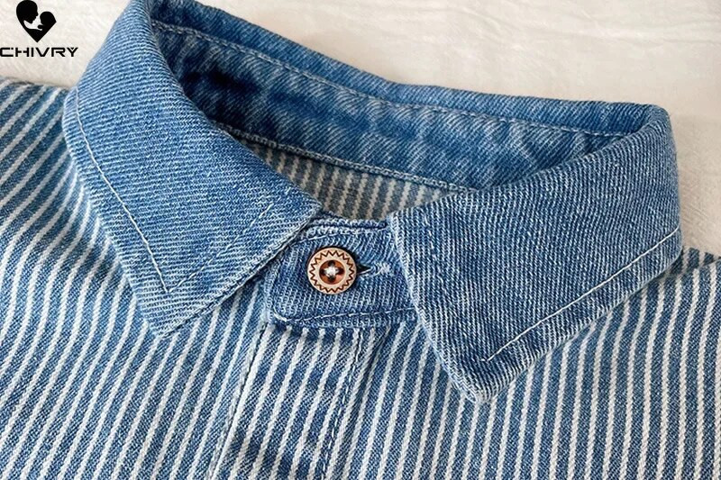 Κλασικά τζιν πουκάμισα για αγόρια Ανοιξιάτικα νέα Παιδικά μακρυμάνικο πέτο ριγέ συνονθύλευμα τζιν μπλουζάκια Παιδικά casual ρούχα