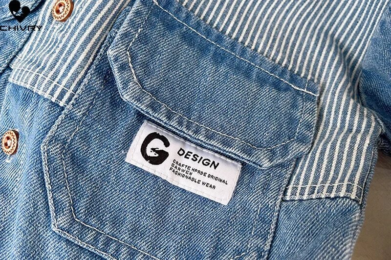 Κλασικά τζιν πουκάμισα για αγόρια Ανοιξιάτικα νέα Παιδικά μακρυμάνικο πέτο ριγέ συνονθύλευμα τζιν μπλουζάκια Παιδικά casual ρούχα