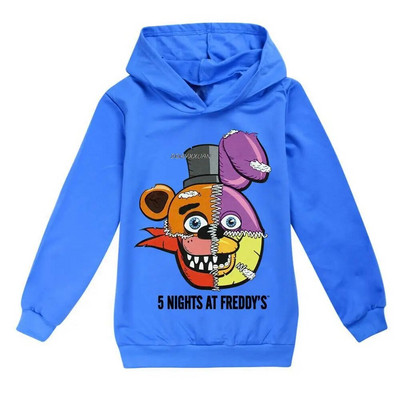 Mergaitėms, pavasariui rudeniui, megztinis su megztiniais pilnomis rankovėmis, vaikų animacinis filmas Penkių naktų Freddy gobtuvinis paltas Viršutinės striukės spalvoti drabužiai