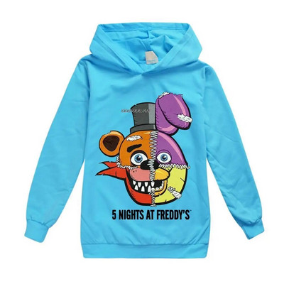 Mergaitėms, pavasariui rudeniui, megztinis su megztiniais pilnomis rankovėmis, vaikų animacinis filmas Penkių naktų Freddy gobtuvinis paltas Viršutinės striukės spalvoti drabužiai