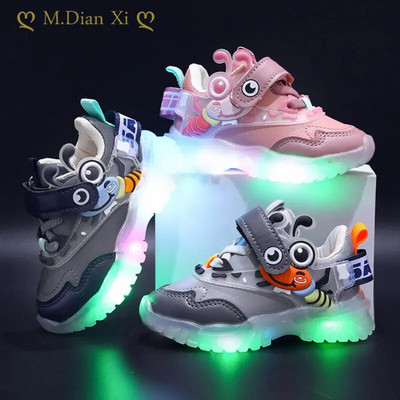 Ανοιξιάτικο και Φθινόπωρο Νέο αντιολισθητικό χαριτωμένο μικρό μελίσσι αγόρια και κορίτσια Μικρά παιδιά Βρεφικά παιδικά παπούτσια LED ελαφριά αθλητικά παπούτσια