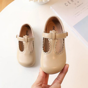 Корейски детски кожени обувки Прости сладки детски дантелени дишащи 2023 г. Пролет и есен Нови ежедневни обувки за момичета Едноцветни плоски