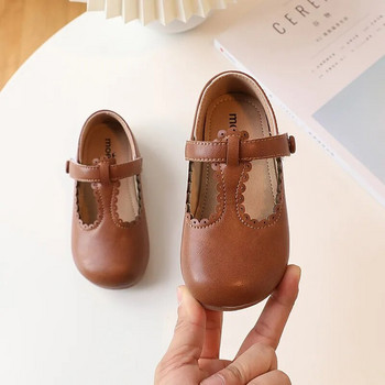 Корейски детски кожени обувки Прости сладки детски дантелени дишащи 2023 г. Пролет и есен Нови ежедневни обувки за момичета Едноцветни плоски