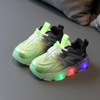 Детски светодиодни светещи ежедневни обувки за момчета Мрежести дишащи светещи маратонки Обувки за момичета Детски светещи спортни маратонки за тенис