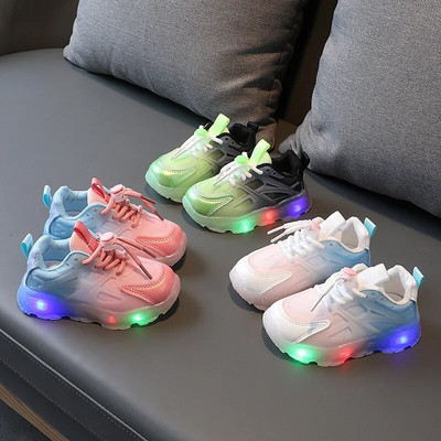Bērnu Led Kvēlojošs ikdienas apavi zēniem Tīkla elpojošs Light Up kedas Meiteņu apavi Bērnu spoži sporta skriešanas apavi Teniss