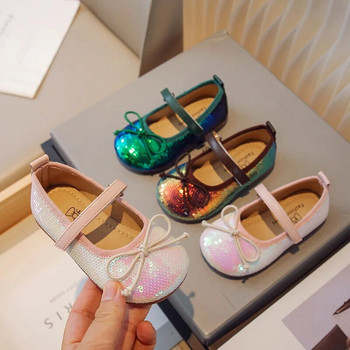 Принцеса Зелени обувки Момичета Есен 2023 г. Панделки Розови обувки Бебешки единични обувки с пайети Размер 21-30 Бебешки обувки