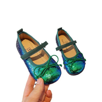 Принцеса Зелени обувки Момичета Есен 2023 г. Панделки Розови обувки Бебешки единични обувки с пайети Размер 21-30 Бебешки обувки