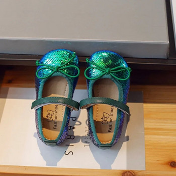 Princess Green Shoes Girls Φθινόπωρο 2023 Φιόγκοι Ροζ Παπούτσια Baby single Sequined Παπούτσια Μέγεθος 21-30 Infants Flats