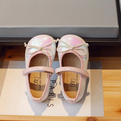 Princess Zelene cipele Djevojčice Jesen 2023 Mašne Ružičaste cipele Dječje cipele sa šljokicama Veličina 21-30 Ravne cipele za dojenčad