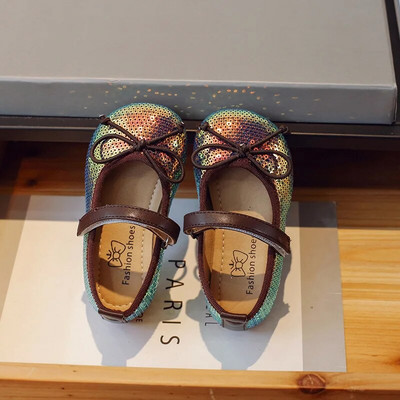 Princess Zelene cipele Djevojčice Jesen 2023 Mašne Ružičaste cipele Dječje cipele sa šljokicama Veličina 21-30 Ravne cipele za dojenčad