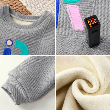 2023 Зимни топли суичъри с качулка за момчета Момичета Нов суичър от кадифе Thicken Plus Модни пуловери с букви за 1-10 години деца