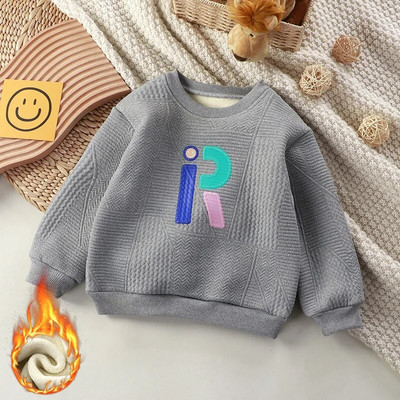 2023-as téli meleg kapucnis pulóverek fiúknak, lányoknak Új Thicken Plus bársony pulóver divatos, betűs pulóver felsők 1-10 éves gyerekeknek