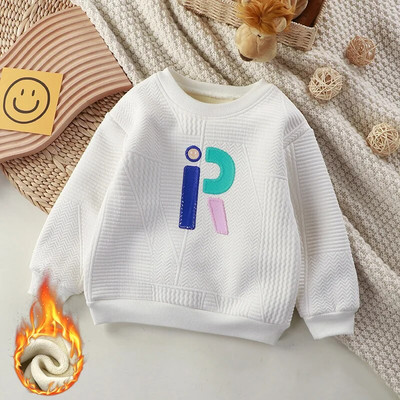 2023-as téli meleg kapucnis pulóverek fiúknak, lányoknak Új Thicken Plus bársony pulóver divatos, betűs pulóver felsők 1-10 éves gyerekeknek