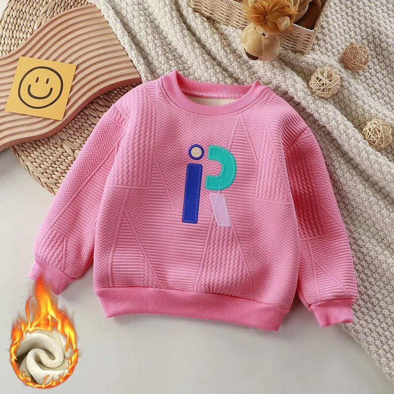 2023-as téli meleg kapucnis pulóverek fiúknak, lányoknak Új Thicken Plus bársony pulóver divatos, betűs pulóver felsők 1-10 éves gyerekeknek