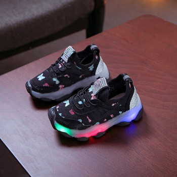 Ανοιξιάτικα παιδικά πάνινα παπούτσια LED για κορίτσια Φθινόπωρο νήπιο Princess Casual Diamond Παιδικά φωτεινά παπούτσια Princess Butterfly Sneakers