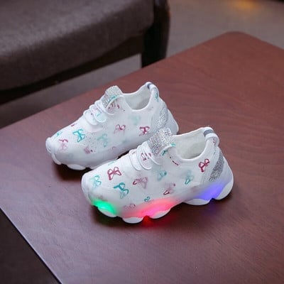 Spring Children LED Sneakers For Girls Autumn Toddler Princess Casual Diamond Kids Luminous Shoes Princess Butterfly Sneakers
