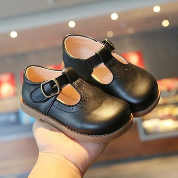 2024 Обувки за момичета Basic Mary Janes Детски обувки с равни обувки Бебешки обувки за малки деца Ежедневни обувки против хлъзгане за деца Кожени обувки черни E01042
