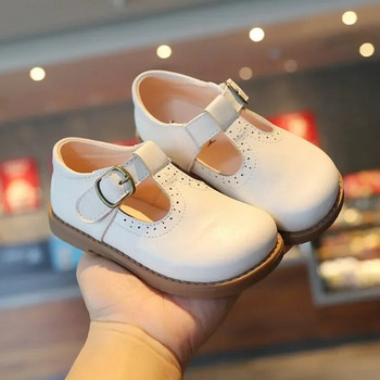 2024 Обувки за момичета Basic Mary Janes Детски обувки с равни обувки Бебешки обувки за малки деца Ежедневни обувки против хлъзгане за деца Кожени обувки черни E01042