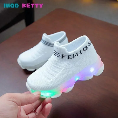 Sneakers Children Hot Selling Item 2023 Spring And Summer New Style Girls Boys Letter Mesh Led Luminous Socks Sneakers Shoes