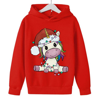 Split Božićni print jednoroga Dječja jesen zima Nova odjeća Crtići Djevojčice Dječaci Duksevi s kapuljačom dugih rukava 2023.