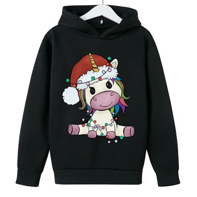 Split Božićni print jednoroga Dječja jesen zima Nova odjeća Crtići Djevojčice Dječaci Duksevi s kapuljačom dugih rukava 2023.