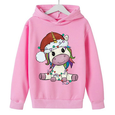 Split Božićni print jednoroga Dječja jesen zima Nova odjeća Crtići Djevojčice Dječaci Duksevi s kapuljačom dugih rukava 2023.