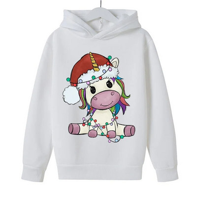 Split Božićni print jednoroga Dječja jesen zima Nova odjeća Crtići Djevojčice Dječaci Duksevi s kapuljačom dugih rukava 2023.