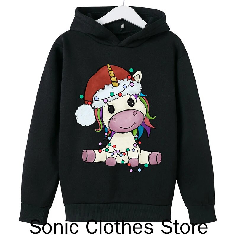 Split Božićni print jednoroga Dječja jesen zima Nova odjeća Crtići Djevojčice Dječaci Duksevi s kapuljačom dugih rukava 2023.