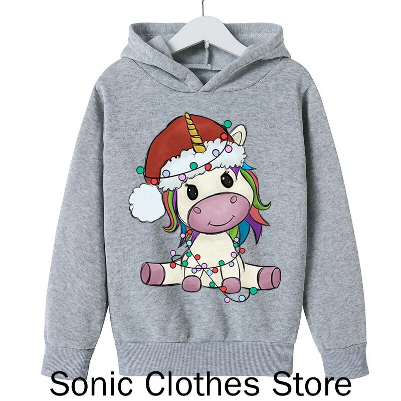 Split Božićni print jednoroga Dječja jesen zima Nova odjeća Crtići Djevojčice Dječaci Duksevi s kapuljačom dugih rukava 2023.