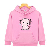 Pink Axolotl Salute Play Bubbles Hoodies Kawaii Graphic Print Megztiniai berniukams/mergaitėms Viršutiniai rudens vilnos šilti drabužiai vaikams