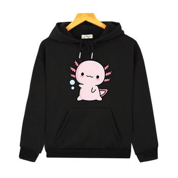 Pink Axolotl Salute Play Bubbles Hoodies Kawaii Графичен принт Суичъри за момчета/момичета Топли есенни поларени дрехи Детски