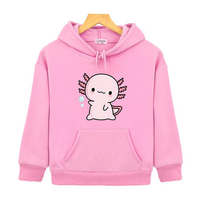 Pink Axolotl Salute Play Bubbles Hoodies Kawaii Graphic Print Megztiniai berniukams/mergaitėms Viršutiniai rudens vilnos šilti drabužiai vaikams