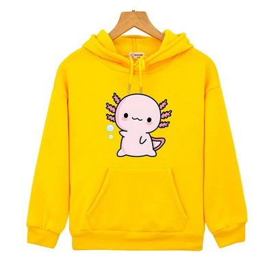 Pink Axolotl Salute Play Bubbles Hoodies Kawaii Graphic Print Megztiniai berniukams/mergaitėms Viršutiniai rudens vilnos šilti drabužiai vaikams