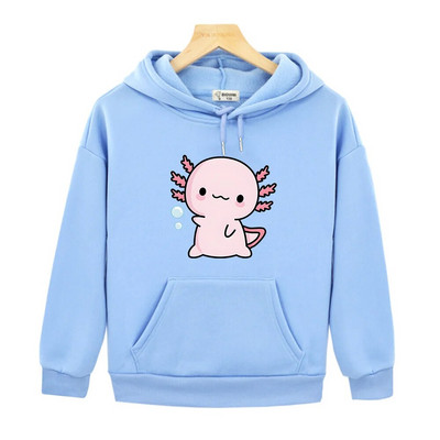 Pink Axolotl Salute Play Bubbles Hoodies Kawaii Graphic Print Megztiniai berniukams/mergaitėms Viršutiniai rudens vilnos šilti drabužiai vaikams