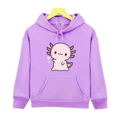 Pink Axolotl Salute Play Bubbles Hoodies Kawaii Graphic Print Megztiniai berniukams/mergaitėms Viršutiniai rudens vilnos šilti drabužiai vaikams
