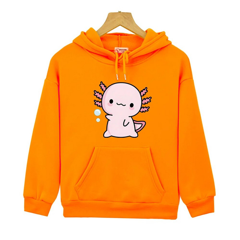 Pink Axolotl Salute Play Bubbles Hoodies Kawaii Graphic Print Megztiniai berniukams/mergaitėms Viršutiniai rudens vilnos šilti drabužiai vaikams