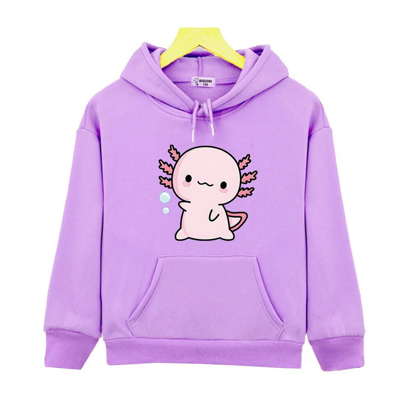 Pink Axolotl Salute Play Bubbles Hoodies Kawaii Graphic Print Megztiniai berniukams/mergaitėms Viršutiniai rudens vilnos šilti drabužiai vaikams