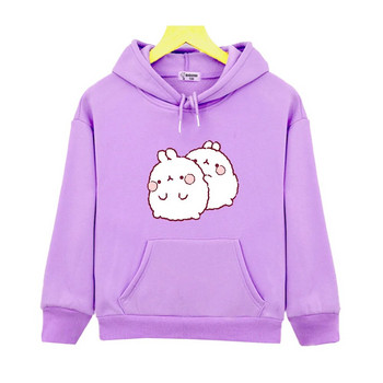 Molang Rabbit Autumn Children Kawaii Bunny Sweatshirt с качулка Момчета Момичета Сладко облекло Карикатура Костюм с дълъг ръкав