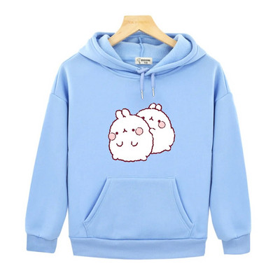 Molang Rabbit Autumn Children Kawaii Bunny Sweatshirt с качулка Момчета Момичета Сладко облекло Карикатура Костюм с дълъг ръкав
