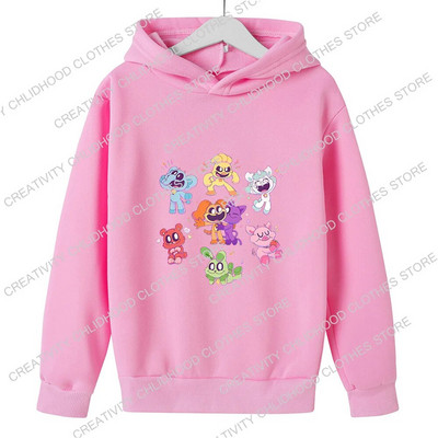 Smiling Critters Kids Hoodies Girl Boy Pullover Аниме Детски ежедневни дрехи Карикатури Игра Kawaii Топове Модни суичъри