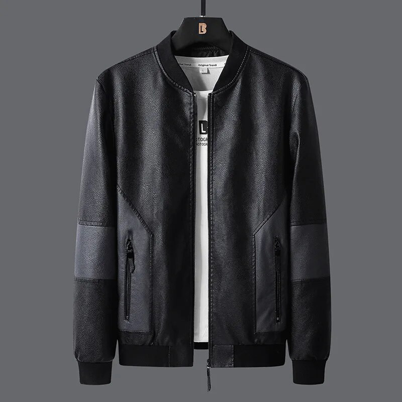 Jachetă din piele sintetică pentru bărbați, marcă BROWON, din piele artificială, modă retro, culori contrastante