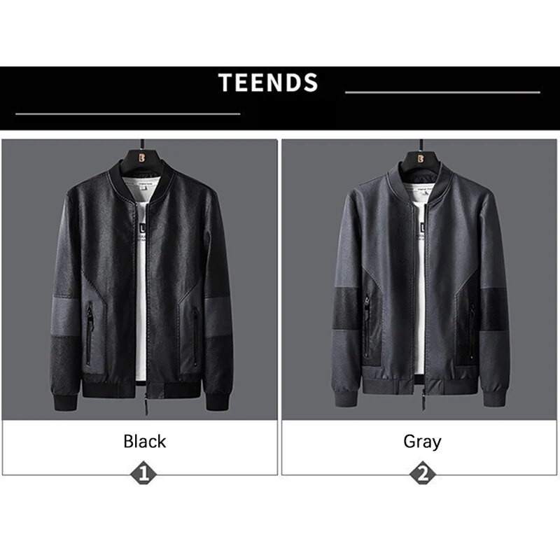 Jachetă din piele sintetică pentru bărbați, marcă BROWON, din piele artificială, modă retro, culori contrastante