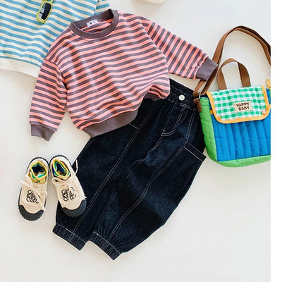 Hanorac cu dungi 2-8T Copil Copil Copil Bebeluș Băieți Fete Haine Toamnă Iarnă Pulover Top Bumbac Hanorace pentru sugari Ținută lejeră