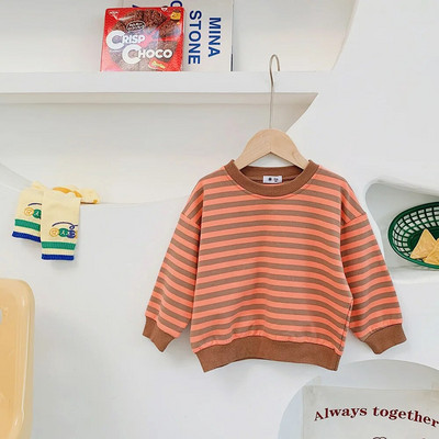 Hanorac cu dungi 2-8T Copil Copil Copil Bebeluș Băieți Fete Haine Toamnă Iarnă Pulover Top Bumbac Hanorace pentru sugari Ținută lejeră