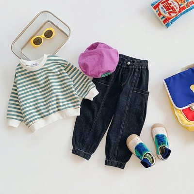 Hanorac cu dungi 2-8T Copil Copil Copil Bebeluș Băieți Fete Haine Toamnă Iarnă Pulover Top Bumbac Hanorace pentru sugari Ținută lejeră