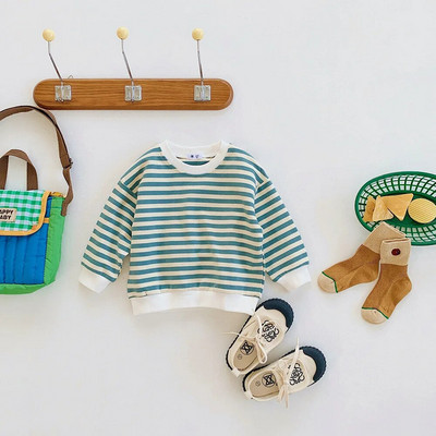 Hanorac cu dungi 2-8T Copil Copil Copil Bebeluș Băieți Fete Haine Toamnă Iarnă Pulover Top Bumbac Hanorace pentru sugari Ținută lejeră